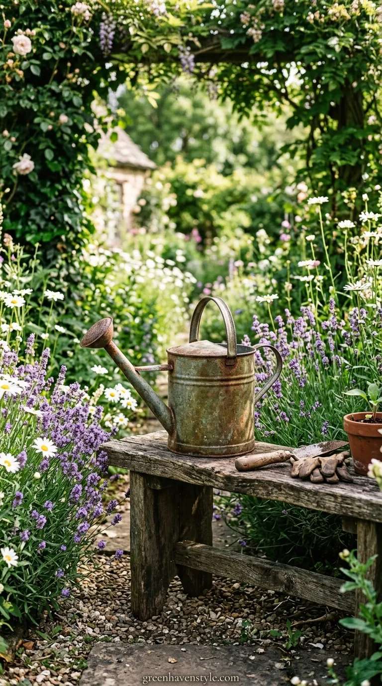 1. Antique Watering Can Display