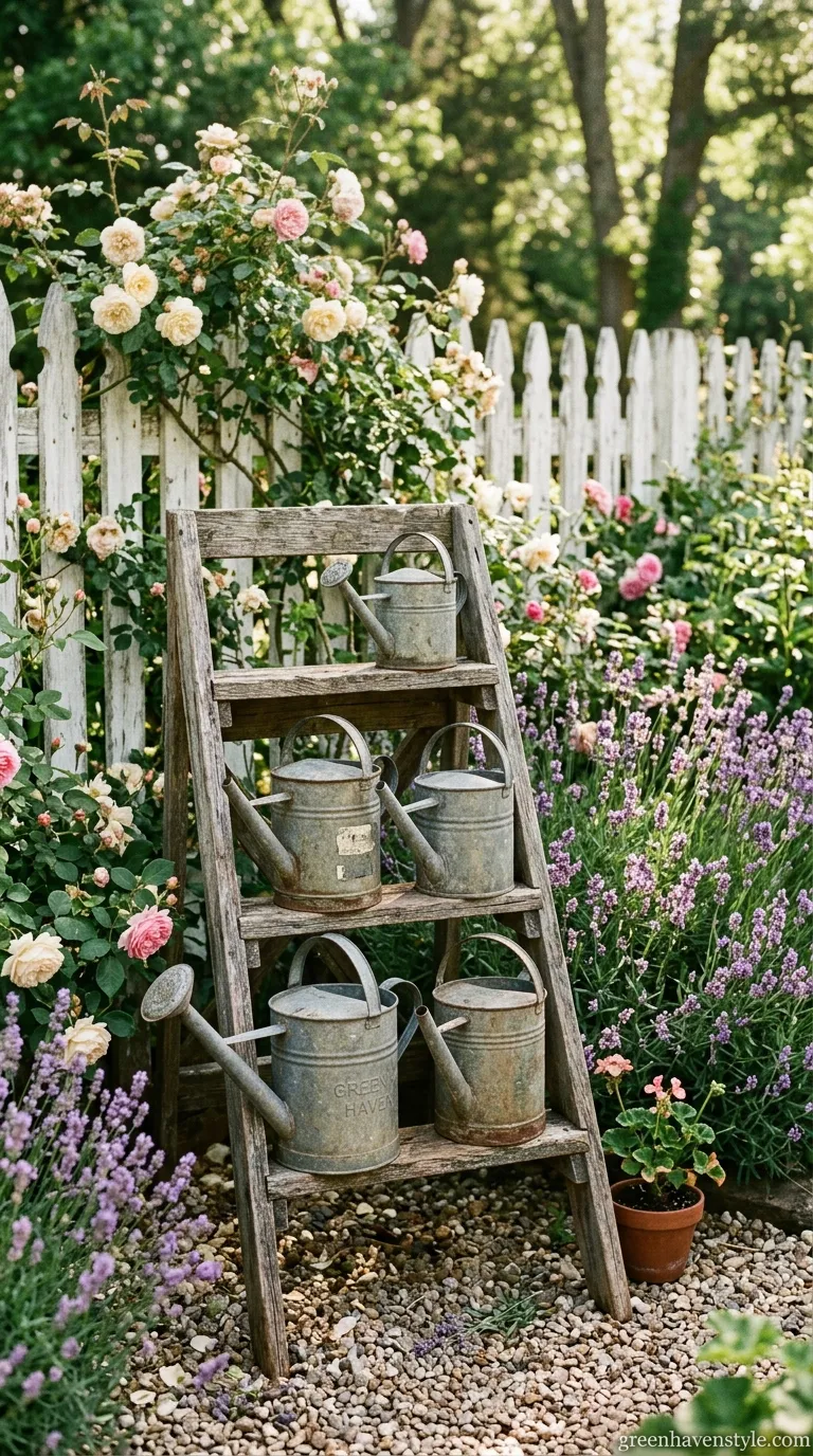 1. Vintage Watering Cans Display