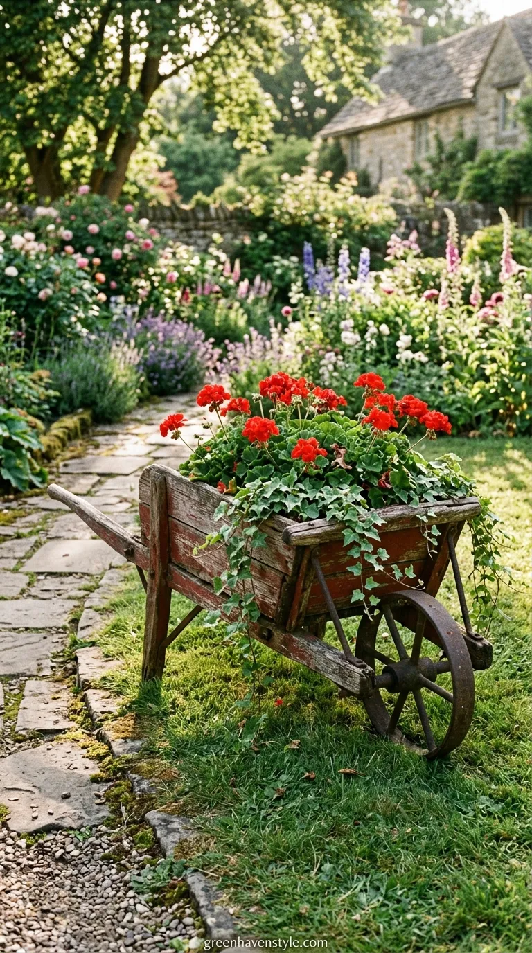 11. Rustic Wheelbarrow Planter