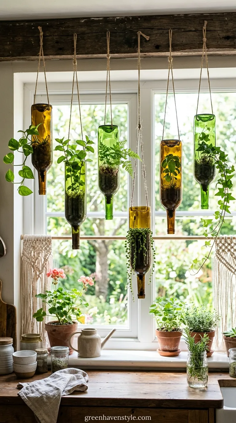 12. Hanging Bottle Planters