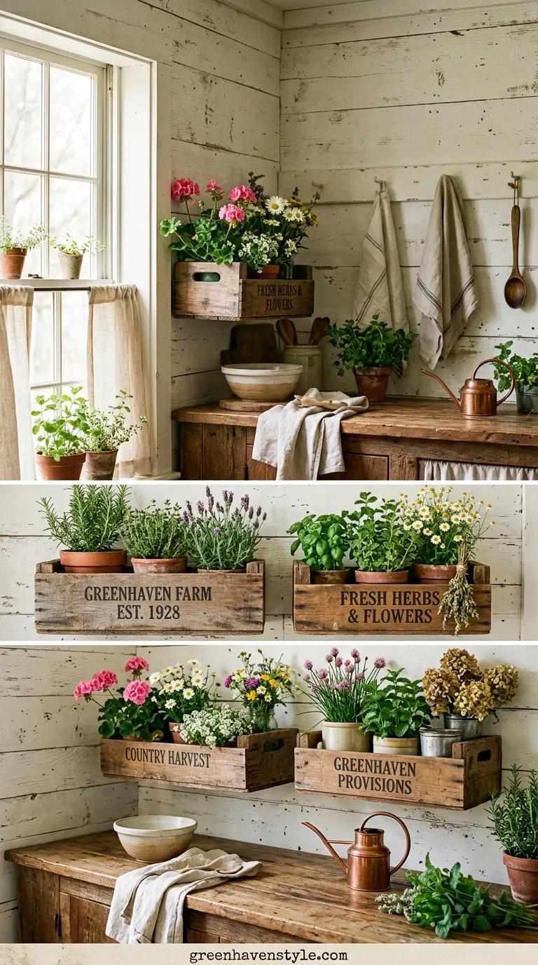 15. Mounted Wooden Crates