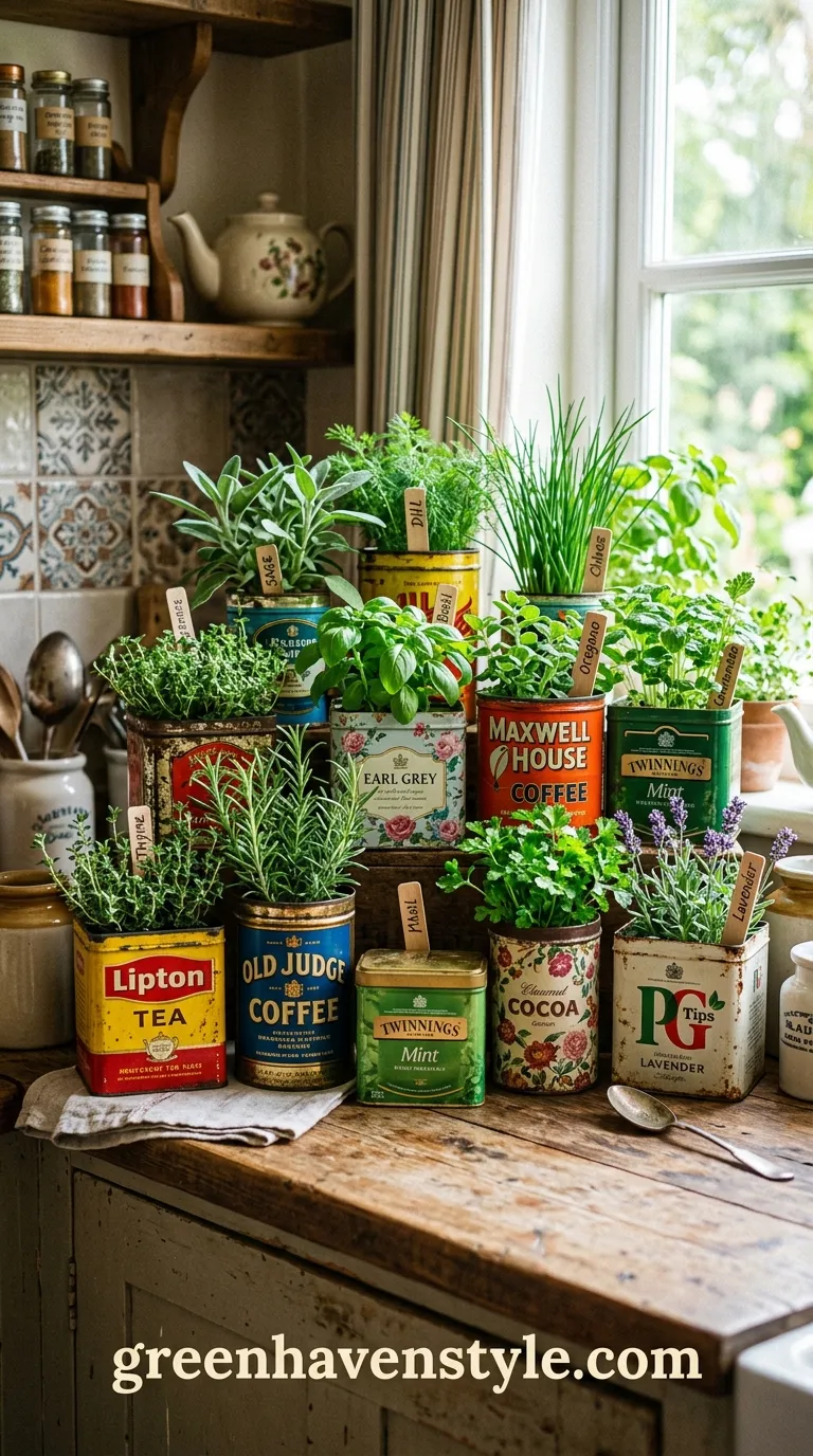7. Repurposed Tea Tin Planters