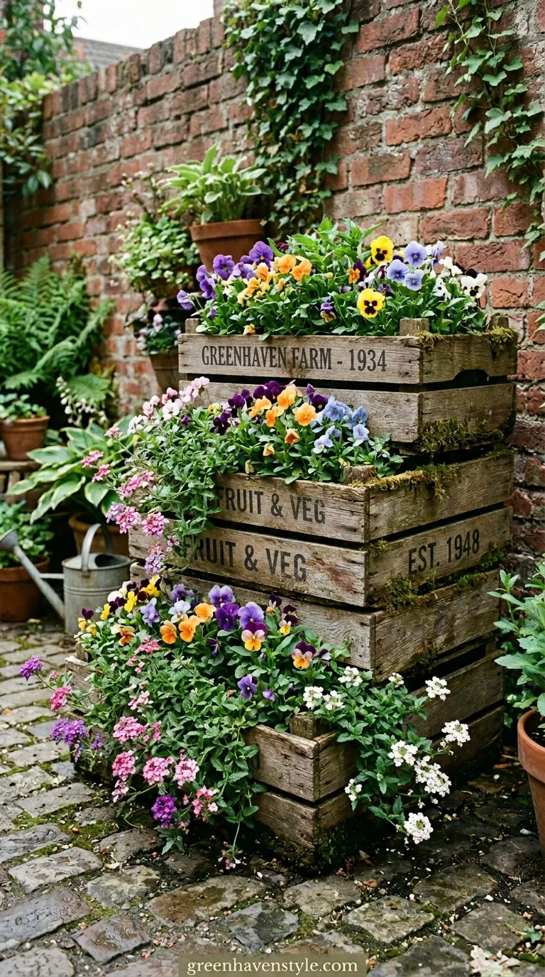 7. Vintage Crate Vertical Garden