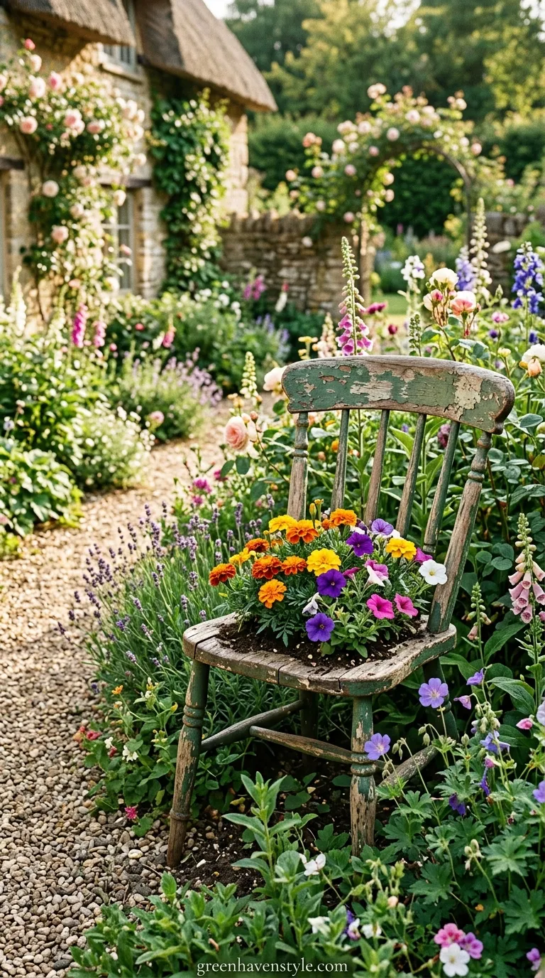 8. Antique Chair Planter Seat
