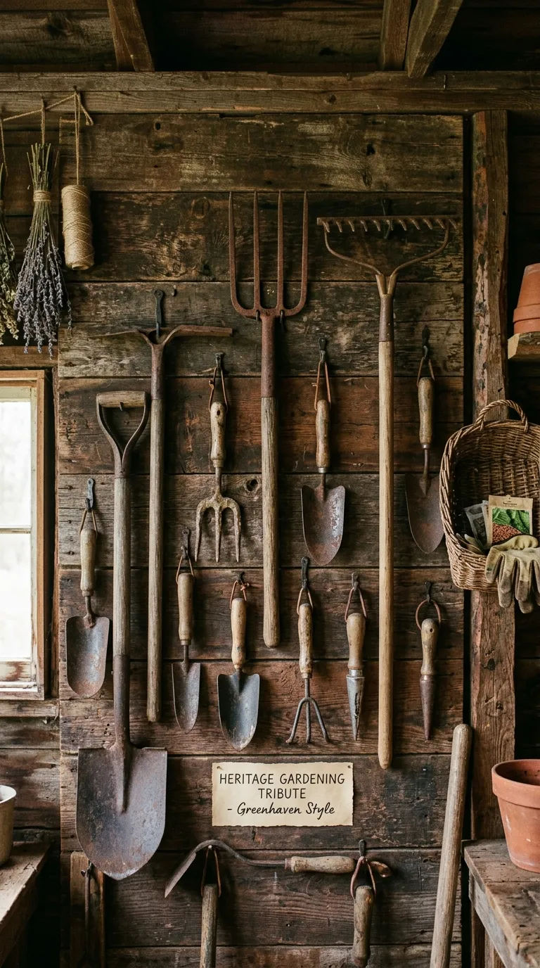 8. Vintage Garden Tool Display