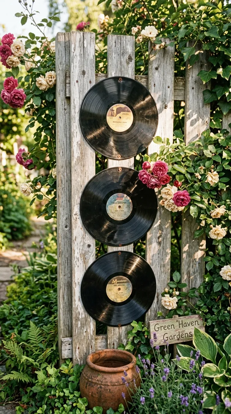 9. Vintage Record Garden Art