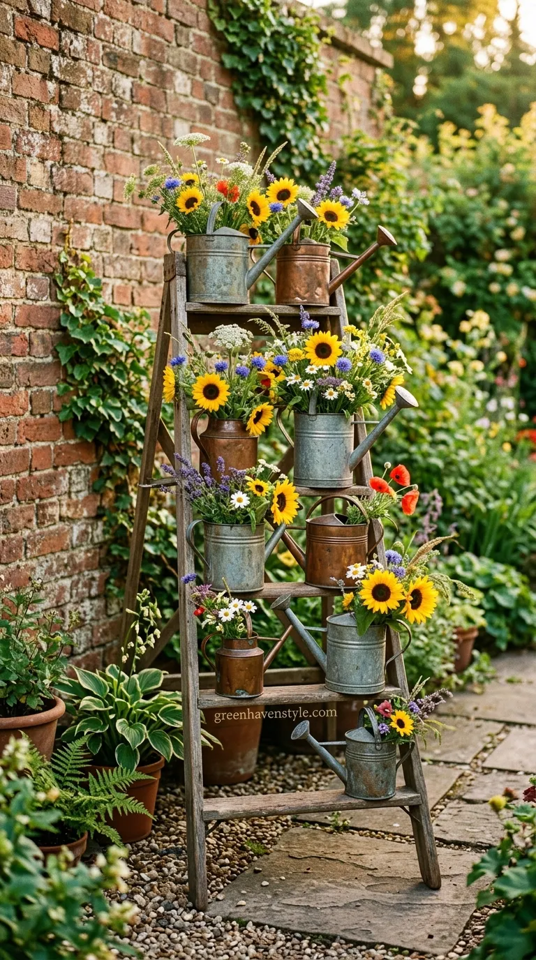 Antique Watering Can Display
