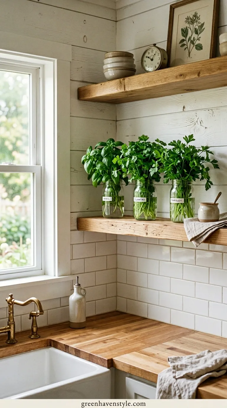 Floating Wooden Shelves with Mason Jars