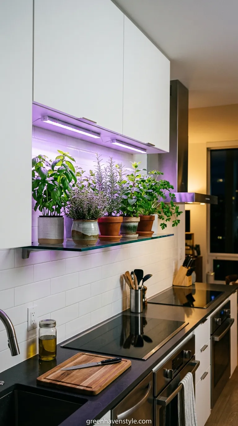 Glass Shelf with Grow Lights
