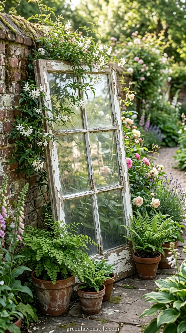 Old Window Frames as Garden Dividers