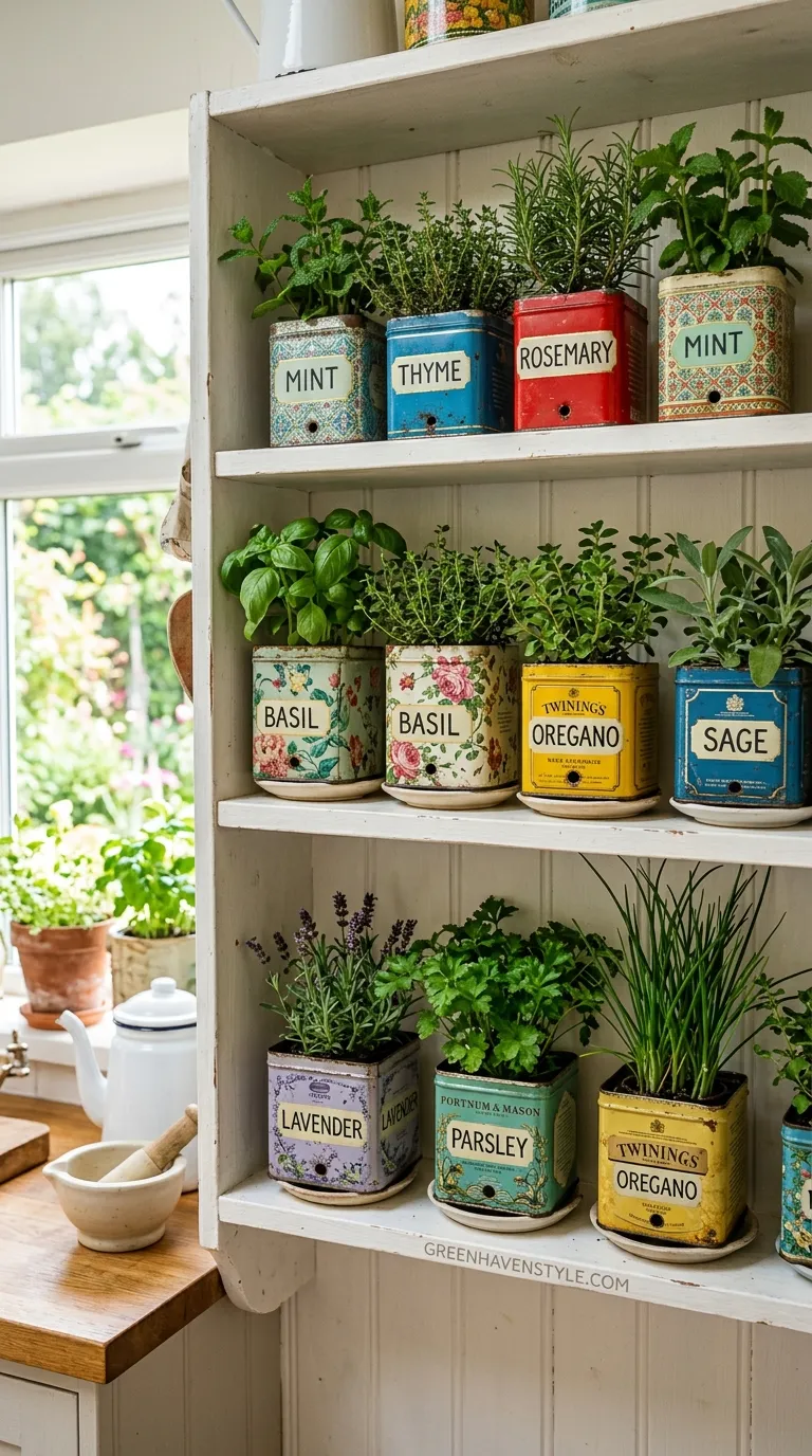 Repurposed Tea Tin Garden
