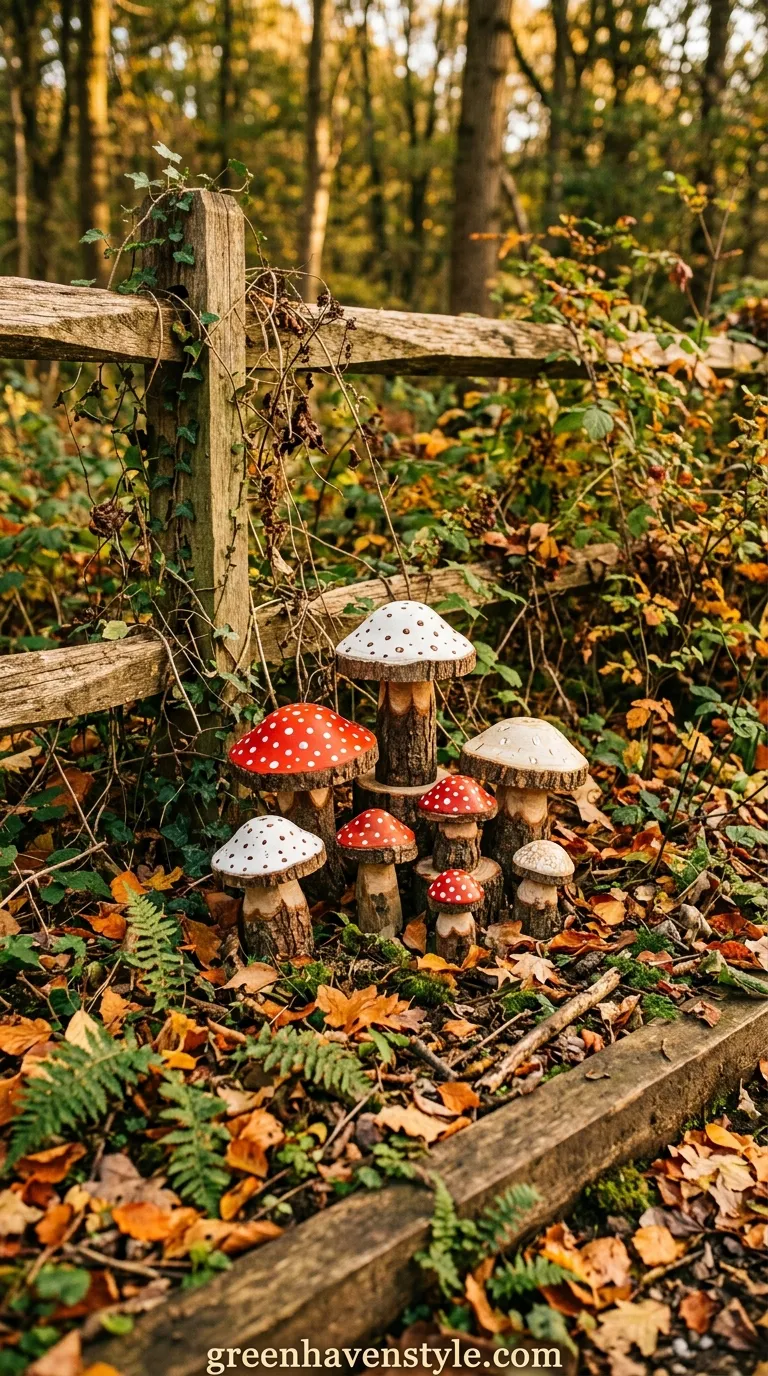 Stacked Log Mushroom Display