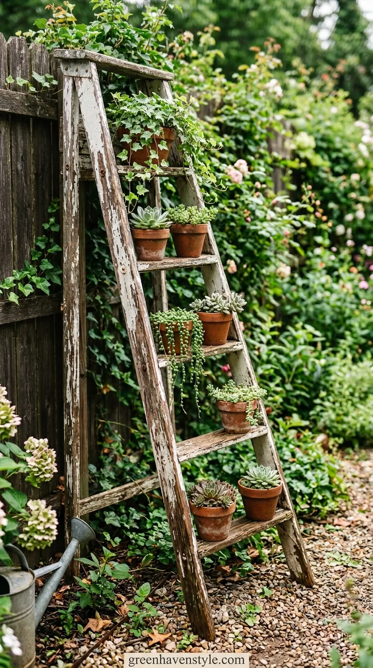Vintage Ladders for Vertical Gardens