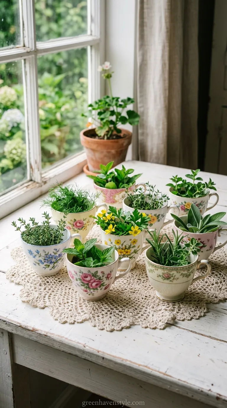 Vintage Teacup Herb Garden