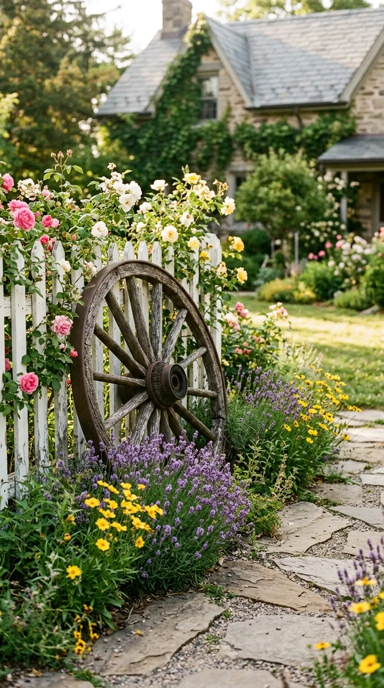 Weathered Wooden Wagon Wheel